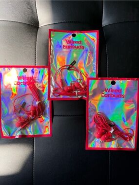 3 Pack Wired Earbuds Red Present Charms 3.5mm Aux 47" Cable Chug Inc Target NIP